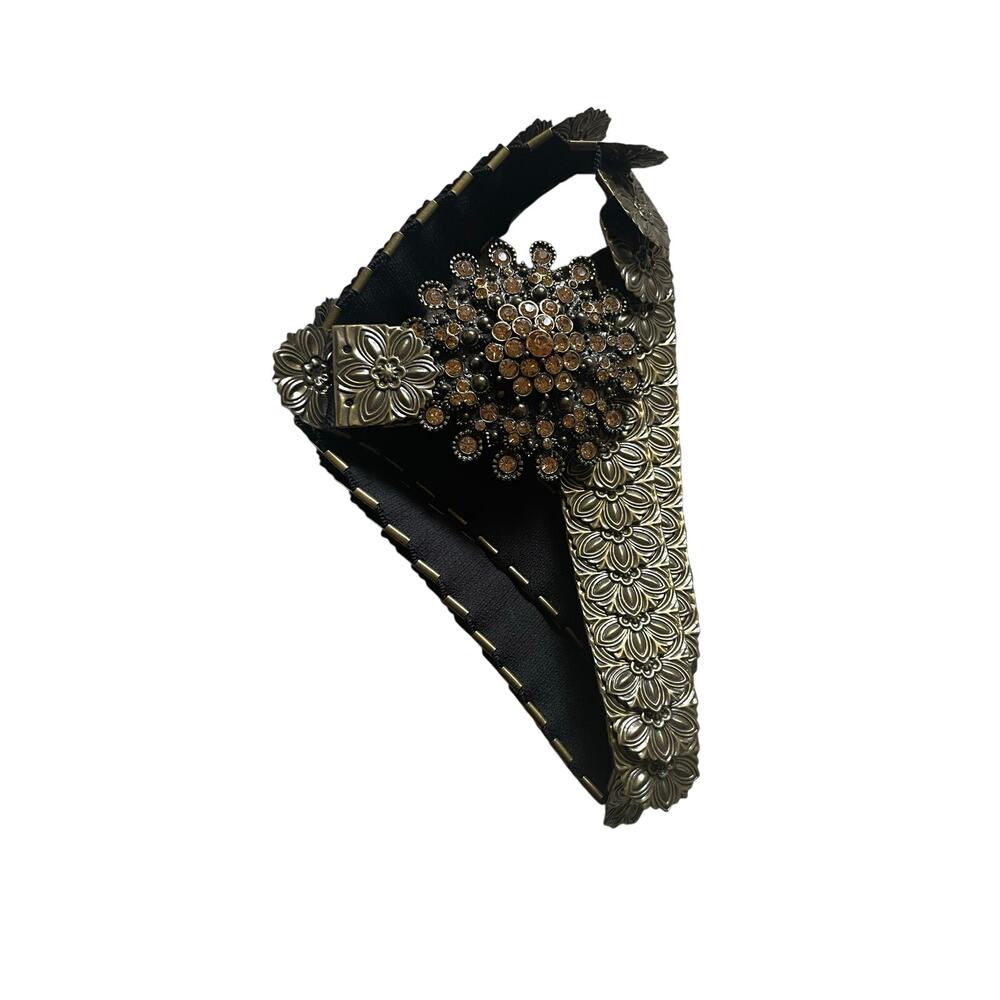 Vintage Metal Plate Strech Belt with Floral Amber Buckle Mcbling Scene Boho